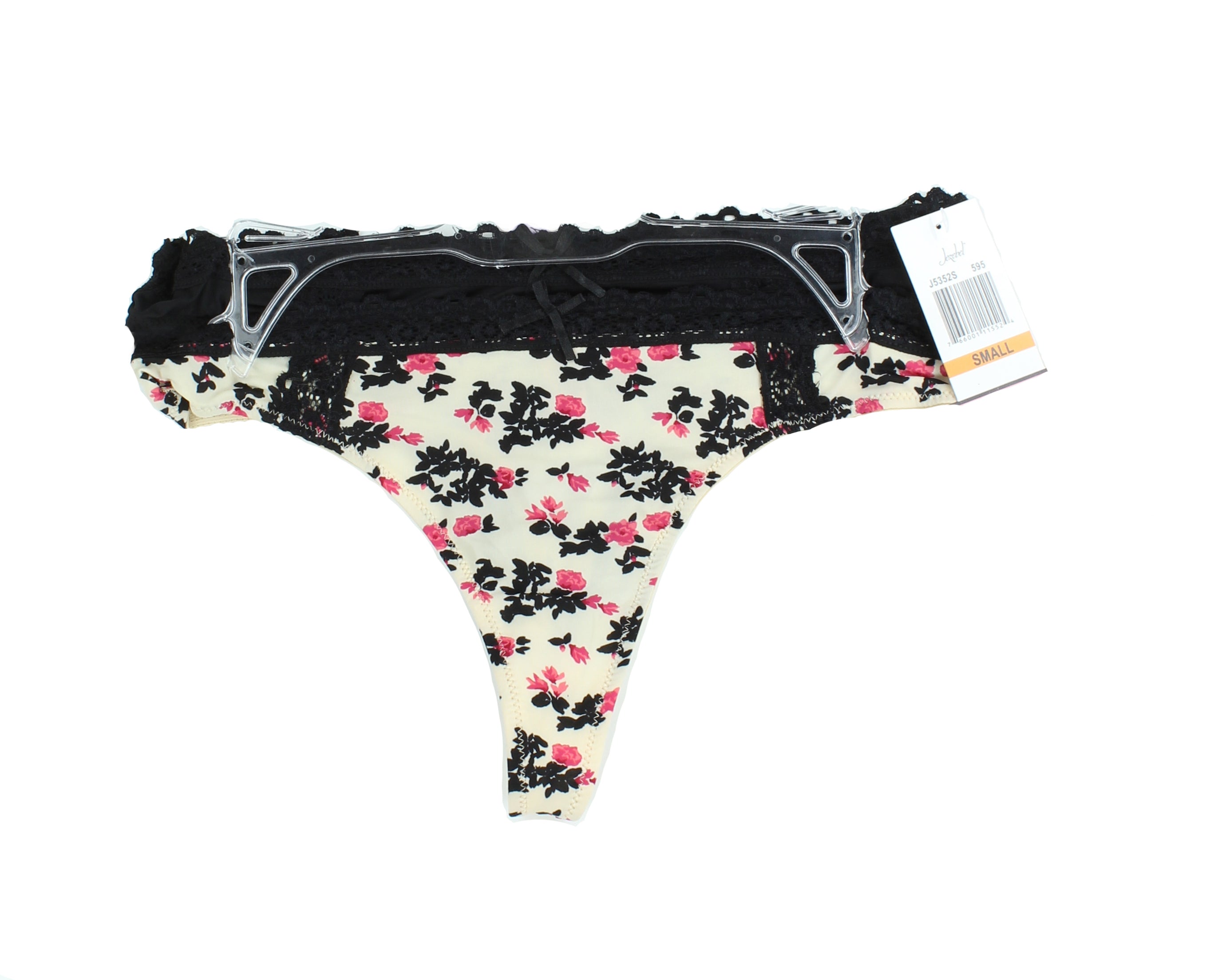 Felina Jezebel Womens 2 Pack Alessandra Lace Trim Thong, Wildflowers / Black