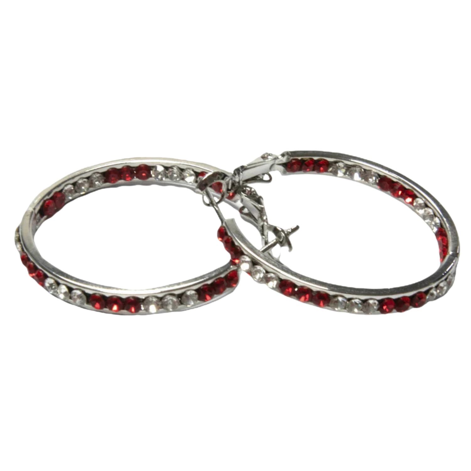 Jacqueline Kent Inside Out Chaparral Crystal Hoop Earrings (Silver/Red, 40MM)