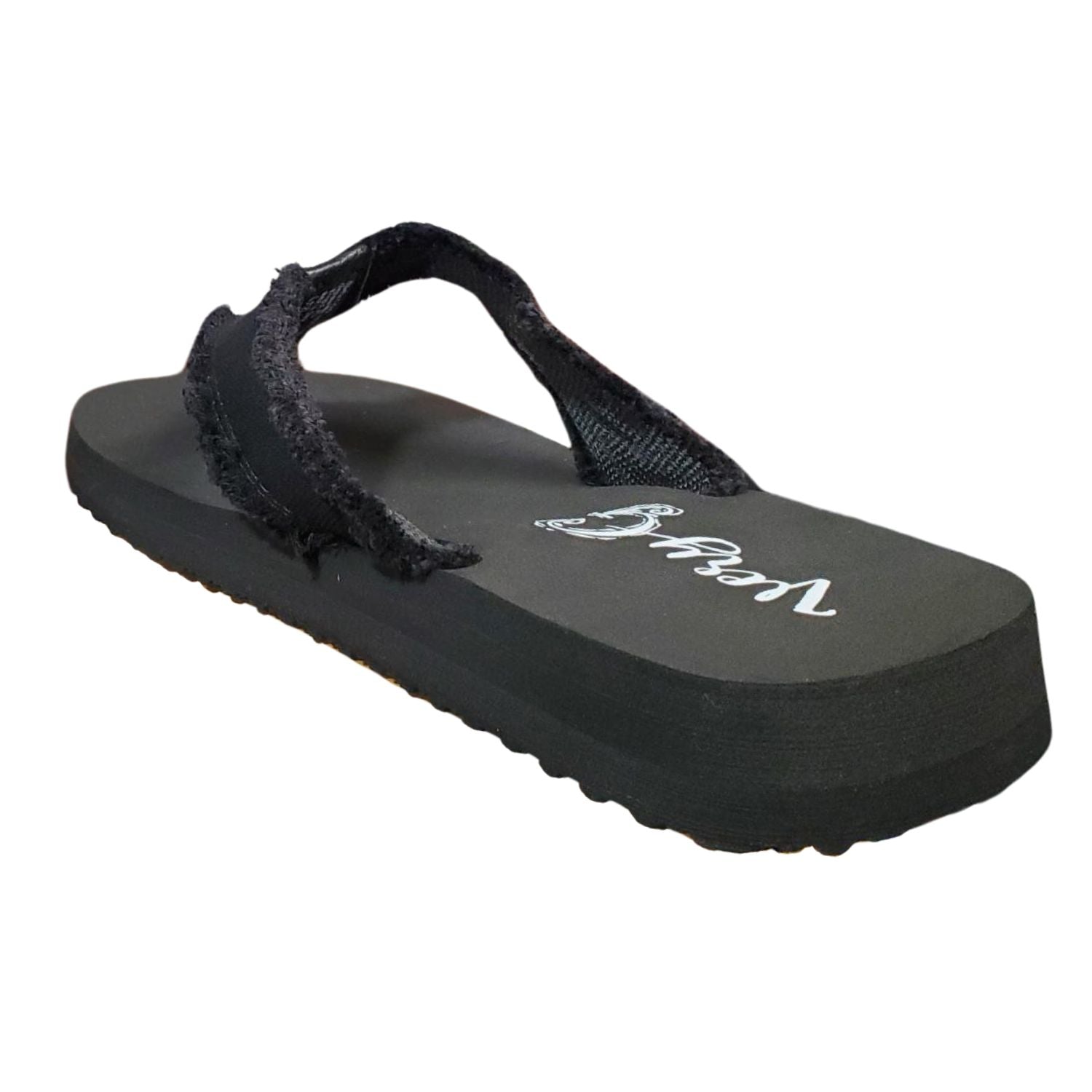 Very G Womens GJazz 3 Frayed Top Fashion Flip Flop Sandal, Black