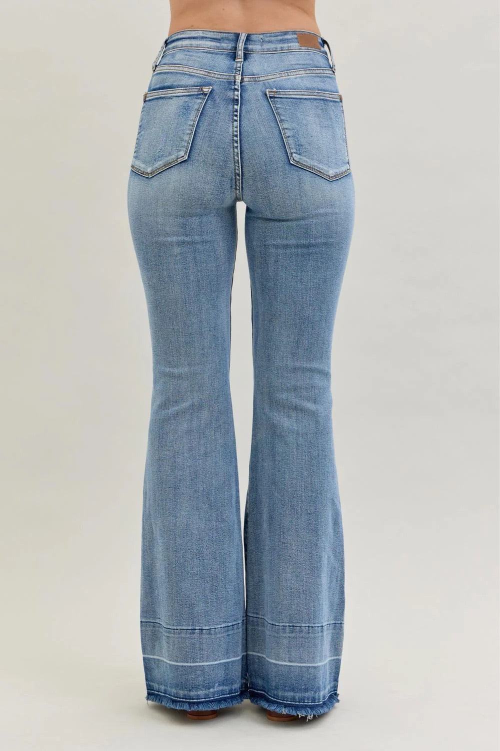 Judy Blue Womens High Waist Contrast Tummy Control Release Hem Flare Denim Jeans