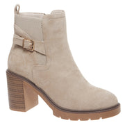Pierre Dumas Rapid-5 Women's Buckle Detail Chunky Heel Ankle Boots, Sand