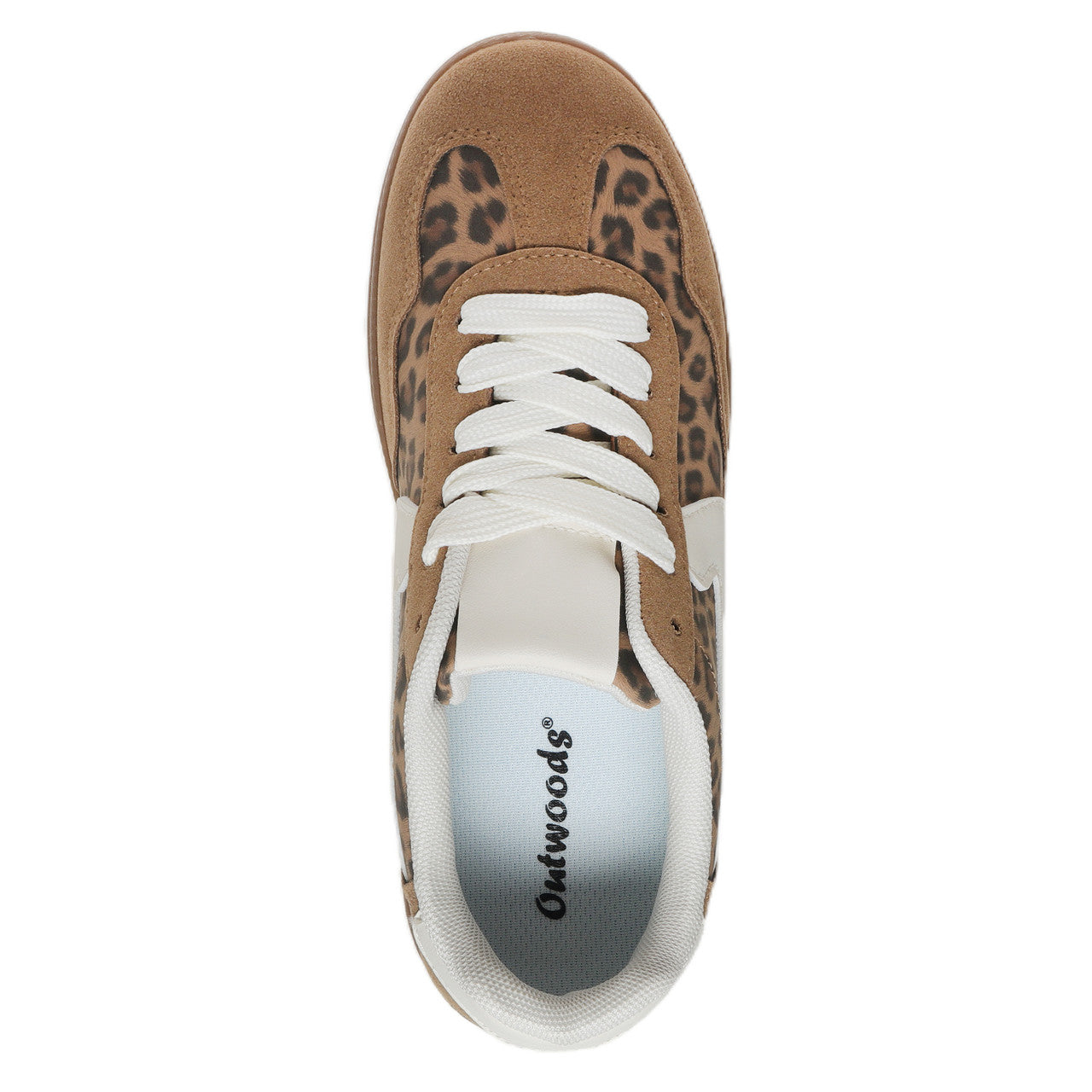 Outwoods Womens Giana 5 Leopard Print Gum Sole Lace Up Fashion Sneakers- Mocha