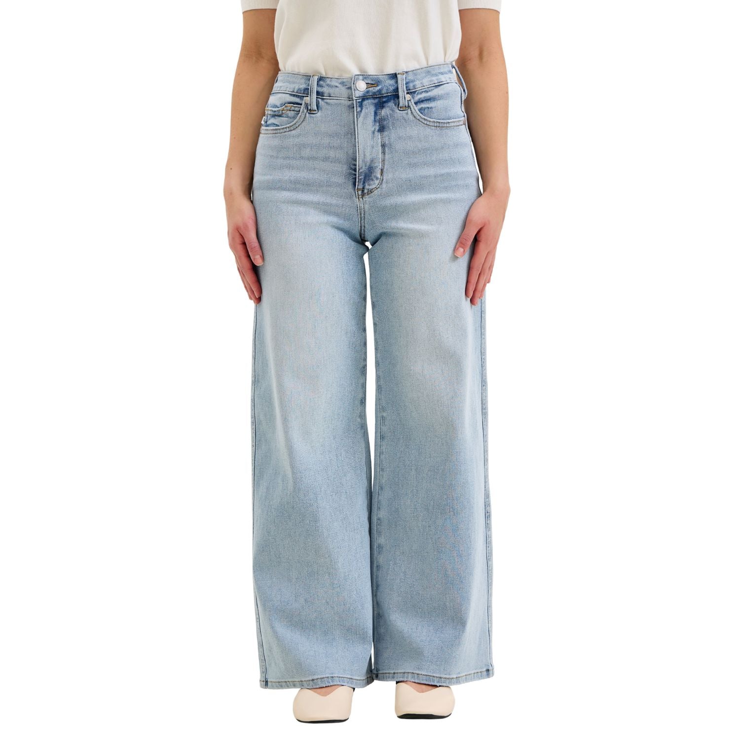 Judy Blue Womens Petite High Waist 90s Straight Leg Denim Jeans- Light Wash