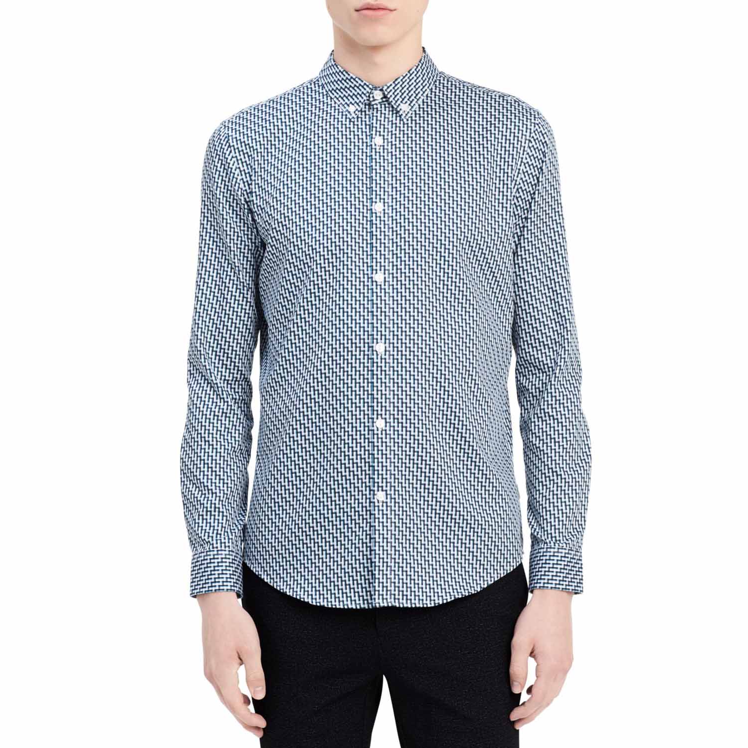 Calvin Klein Mens Step Dobby Slim Fit Dress Shirt (Cadet Navy, Medium)