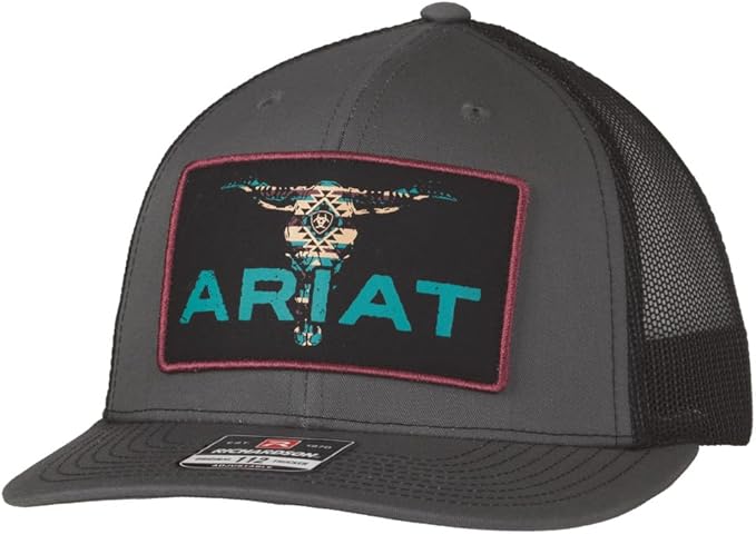 Ariat Mens Richardson 112 Bull Skull Logo Patch Trucker Hat (Charcoal)