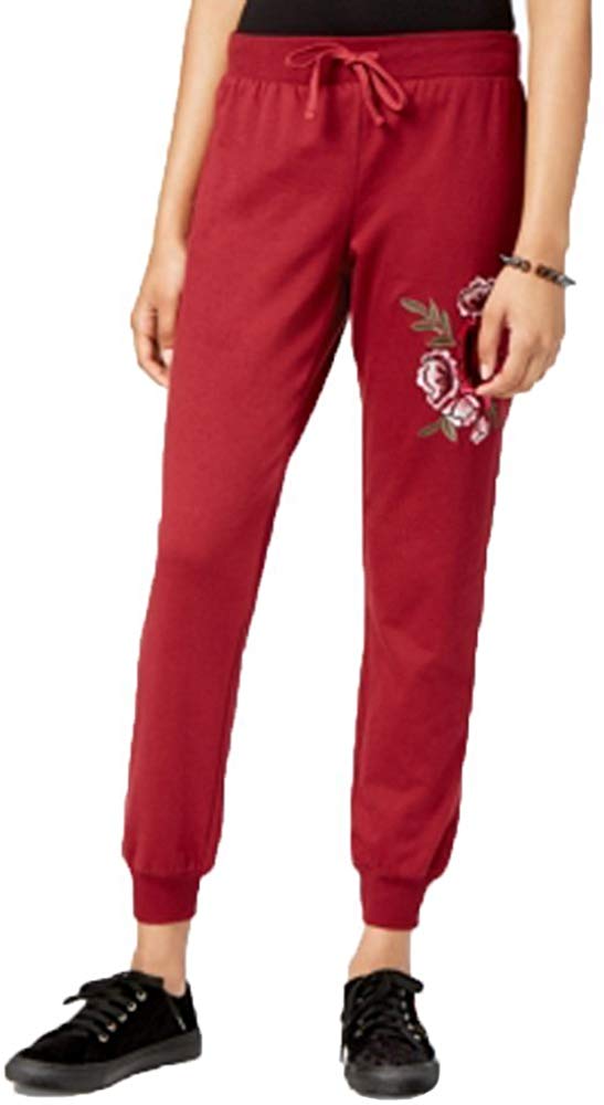 Ultra Flirt Juniors' Embroidered Jogger Pants (Burgundy,Small)