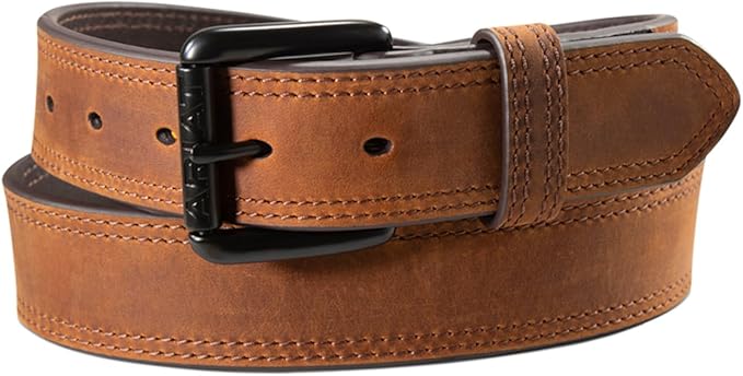 Ariat Mens Work Double Stitch Silicone Tab Roller Buckle Leather Belt