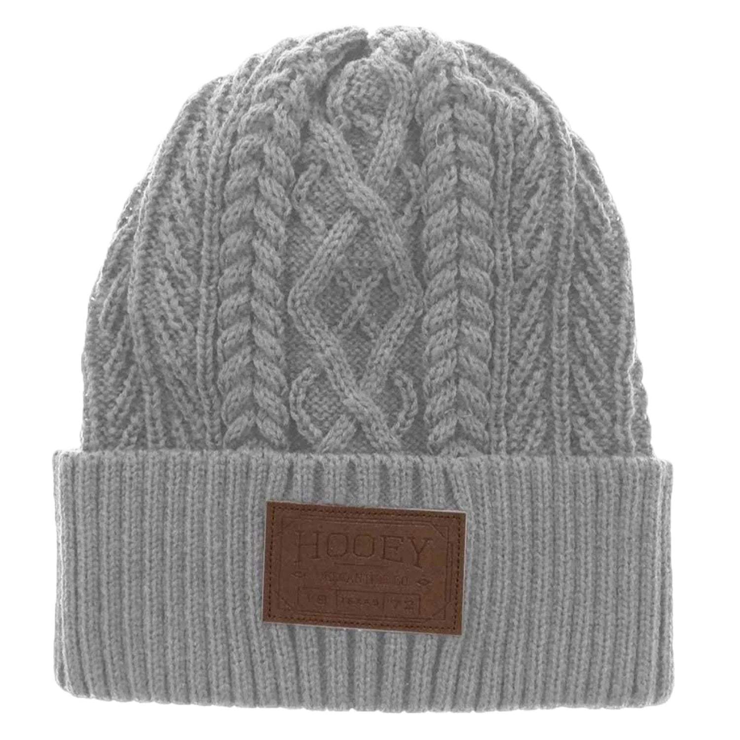 Hooey Women's Knitted Grey Beanie with Leather Logo Patch, Gray