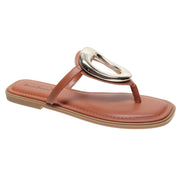Pierre Dumas Womens Empress-56 Metallic Ornament Flat Thong Sandals- New Tan