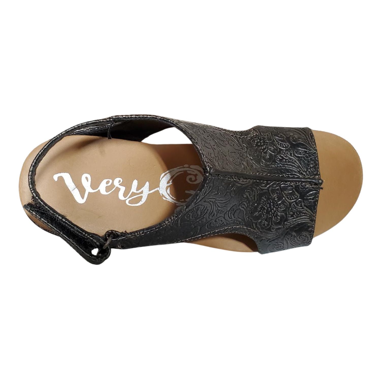 Very G Womens Isabella Tooled 2 Wedge Heel Platform Sandal, Charcoal