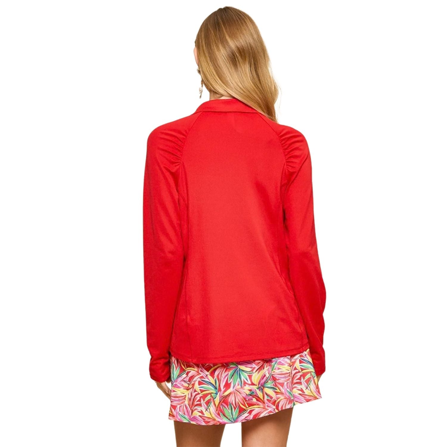 Dear Scarlett Womens Long Sleeve Athletic Sporty Blouse, Tropic Red