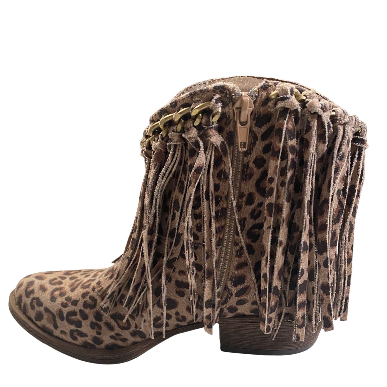 Very G Womens Juno Slip On Fringed Western Ankle Bootie