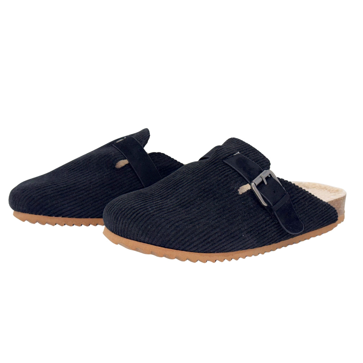 Very G Women's Joanna Corduroy Buckle Detail Slip-On Clogs, Black