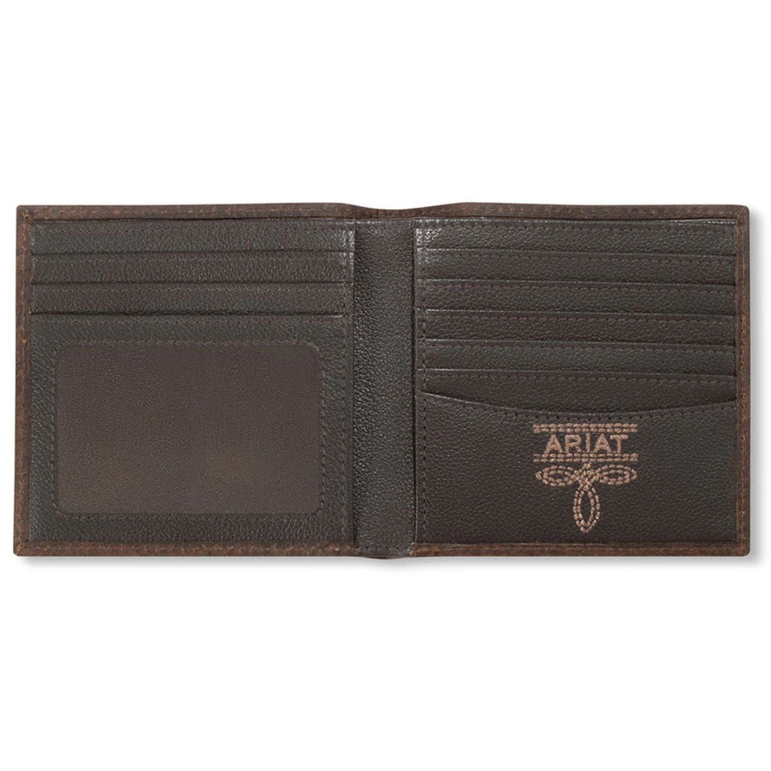 Ariat Mens Embroidered Logo Bug Stitch Leather Bifold Wallet