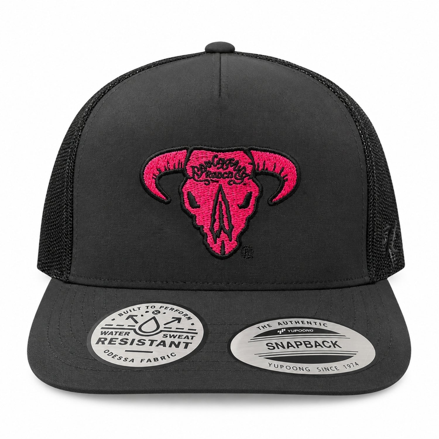Hooey Bad Company Rodeo Men's Skull Logo Trucker Snapback Hat, Black/Pink