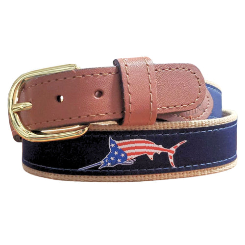 ZEP PRO Mens USA Patriotic Marlin Signature Ribbon Belt, Navy Buff