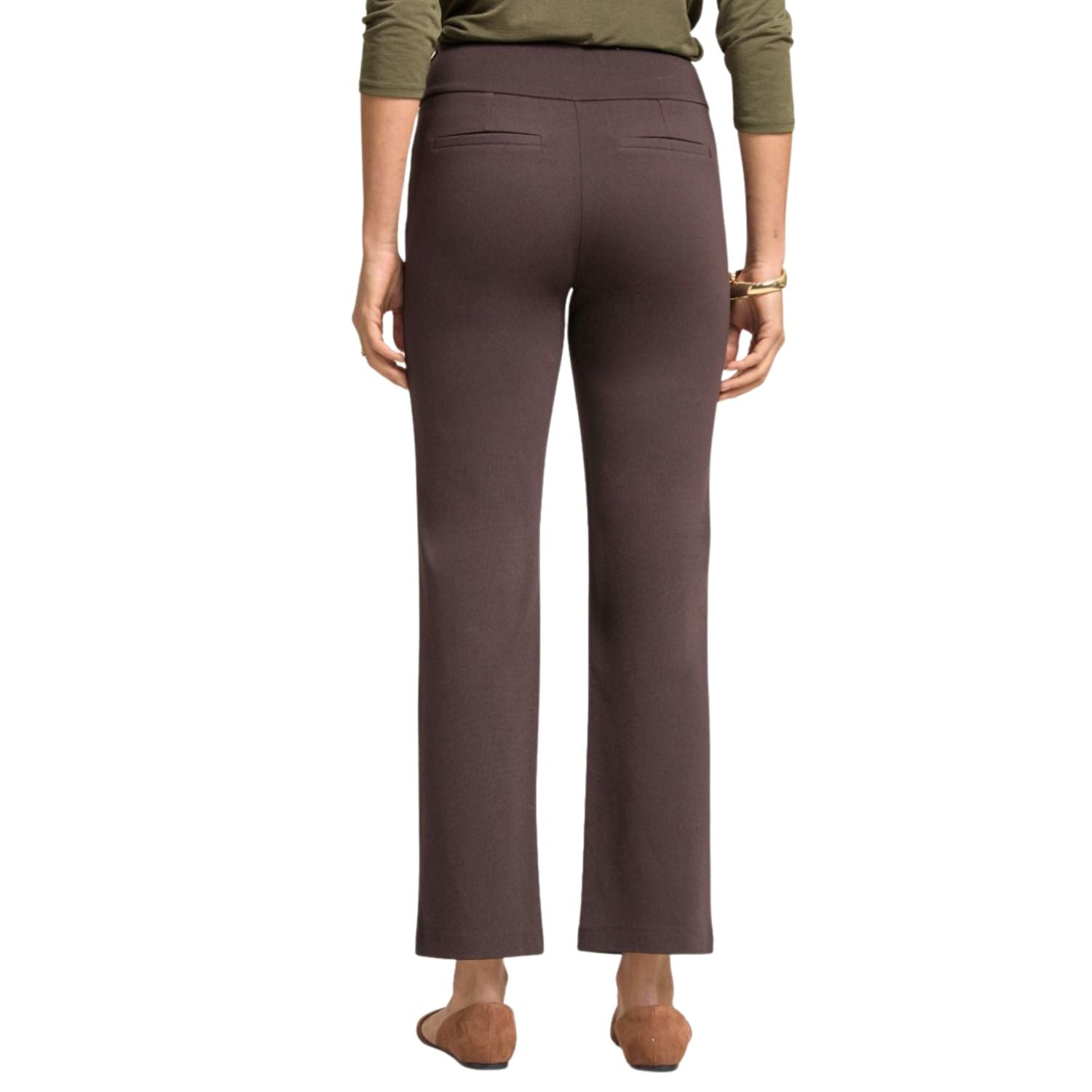 Dear Scarlett Womens Magic High Waist Straight Leg Slim Fit Pants, Chocolate