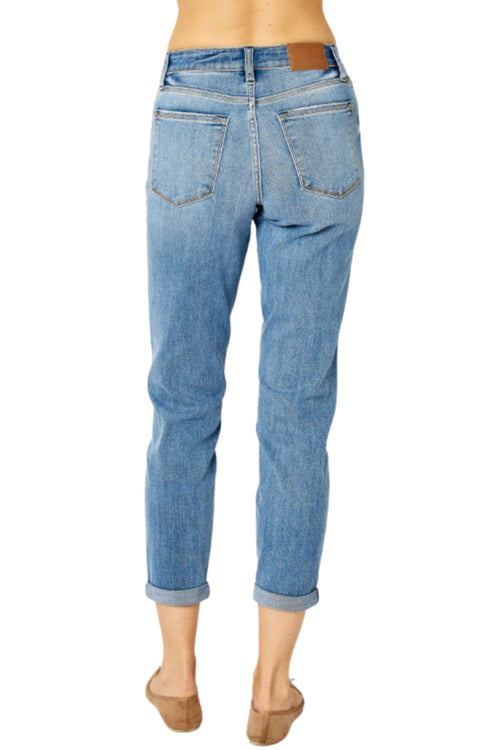 Judy Blue Womens Cuffed Mid Rise Slim Fit Denim Jeans