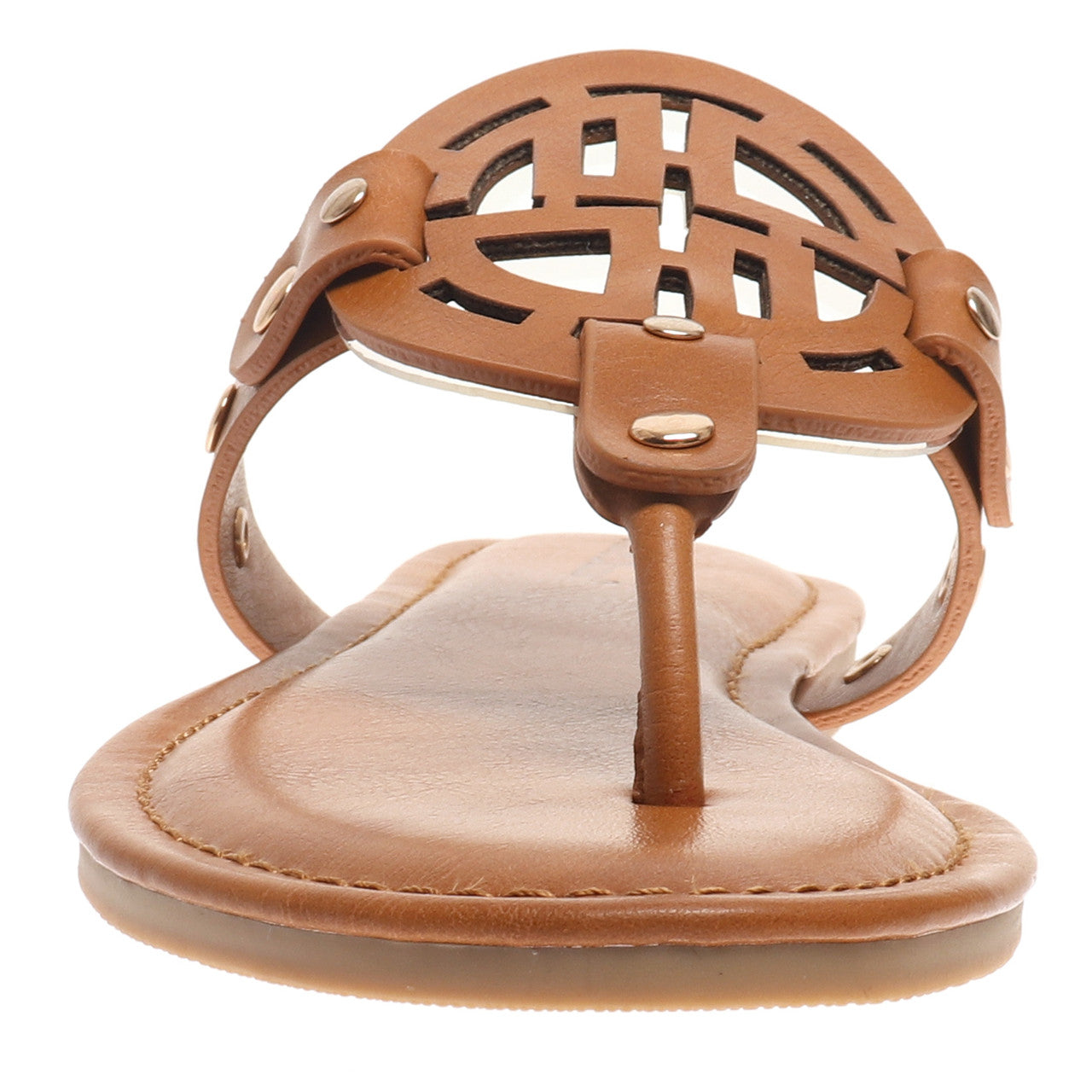Pierre Dumas Womens Medallion Flat Thong Sandals- New Tan