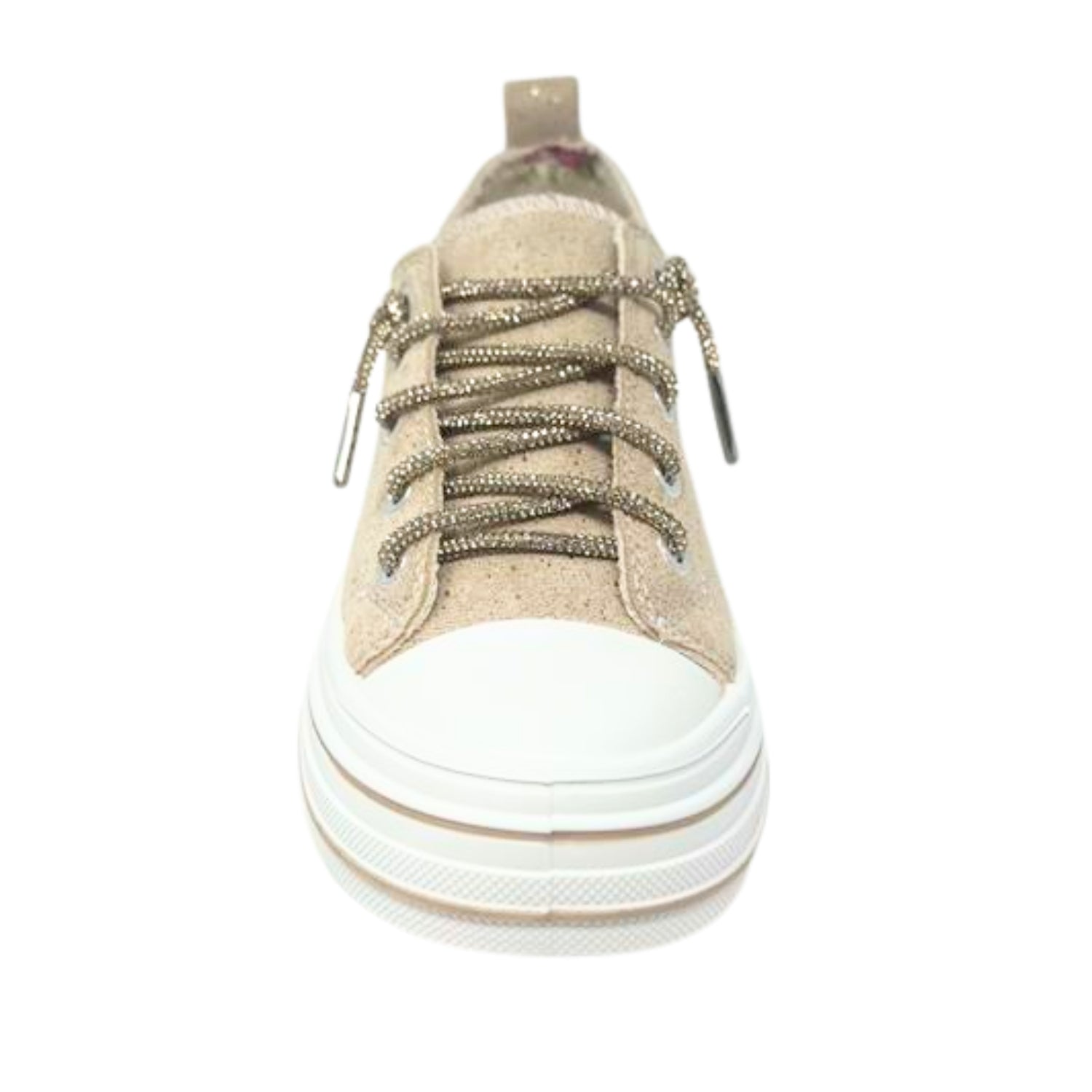 Very G Aman Suede Women's Rhinestone Lace Platform Sneaker, Natural