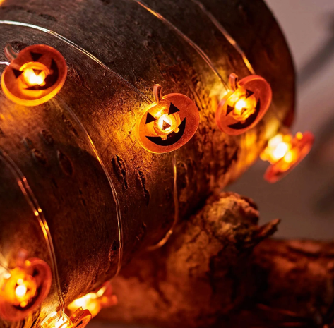Spooky Lites, Mini Copper Wire Pumpkin Lights, 7ft 20 LEDS