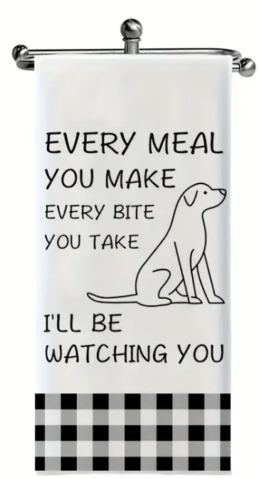 "I'll Be Watching You" Funny Microfiber Kitchen Towel, Checkered Pattern on Bottom
