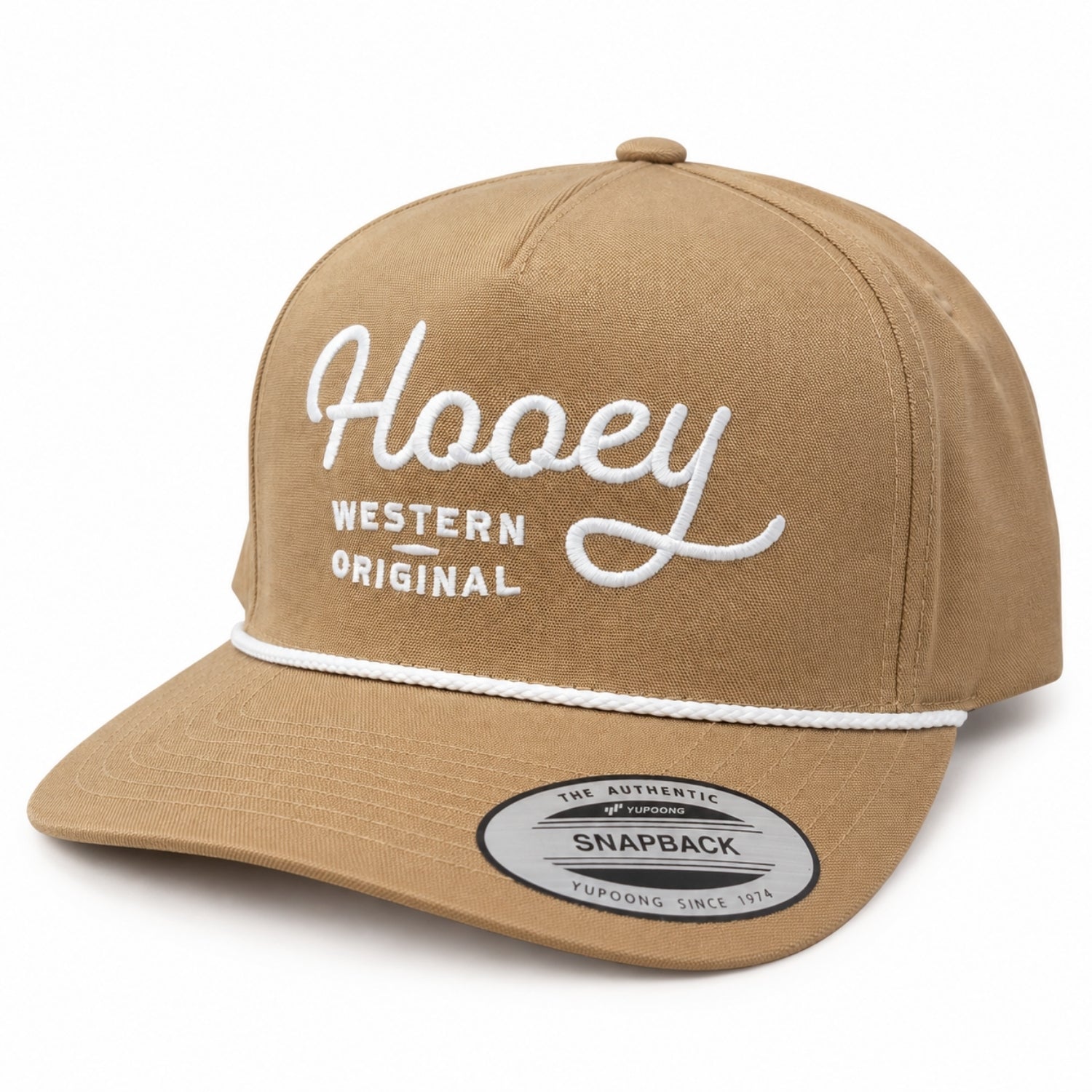 Hooey Western Original Rope Accent Snapback Hat, Tan/White