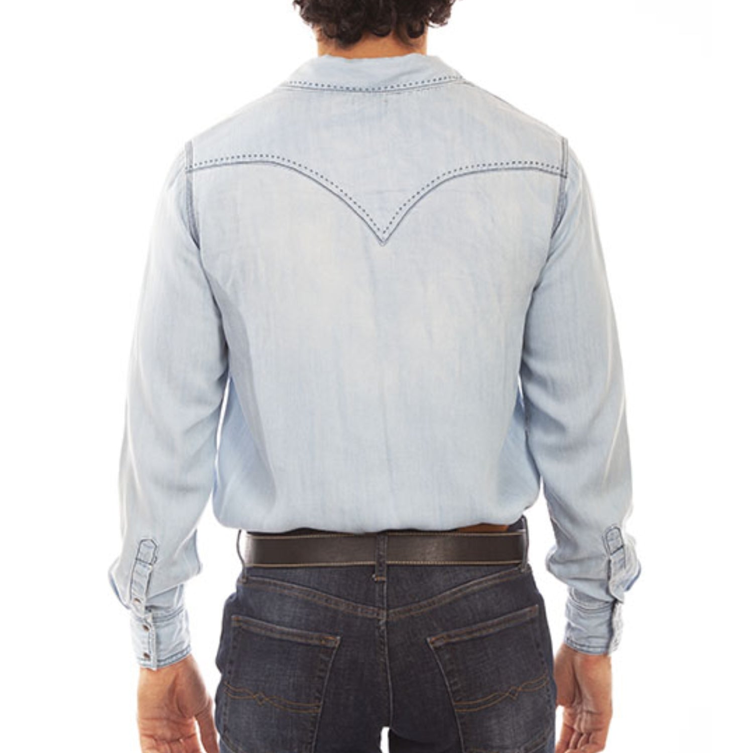 Scully Men's Lightweight Tencel Denim Western Snap Shirt, Light Blue