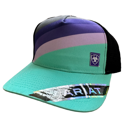 Ariat Mens Flexfit Logo Patch Mesh Adjustable Snapback Cap Hat (Aztec/White)