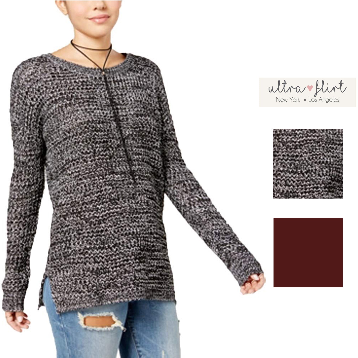 Ultra Flirt Juniors Waffle-Knit Pullover Sweater