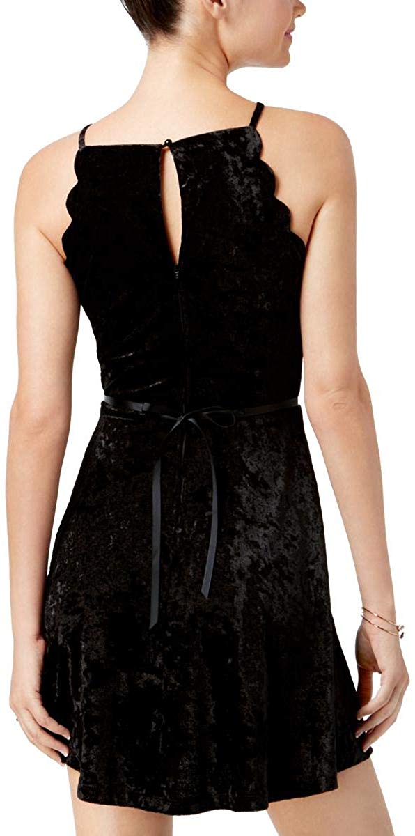 BCX Juniors' Belted Velvet Fit & Flare Dress, Black, Size 1 or 3