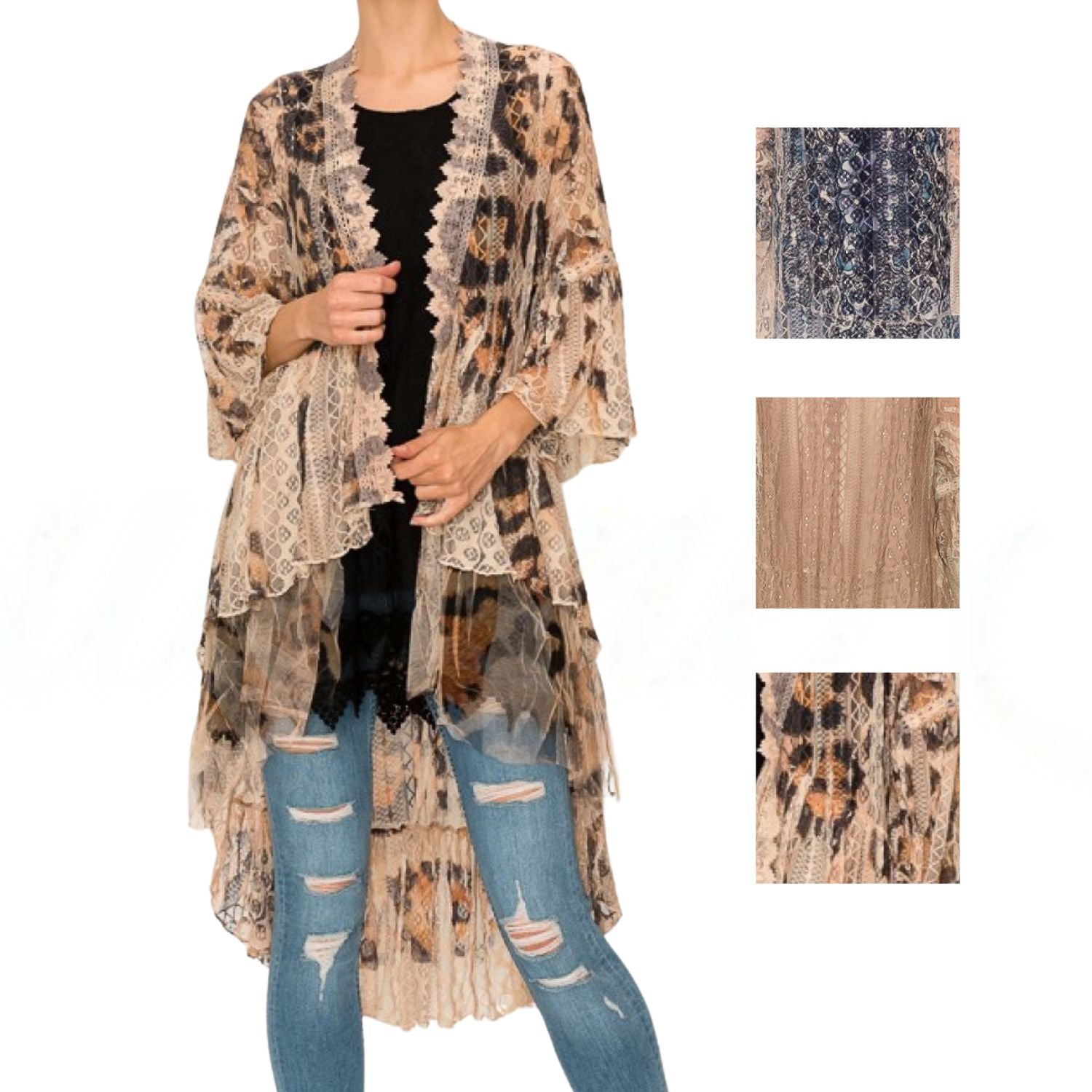 Origami Womens All Lace High Low Duster Cardigan