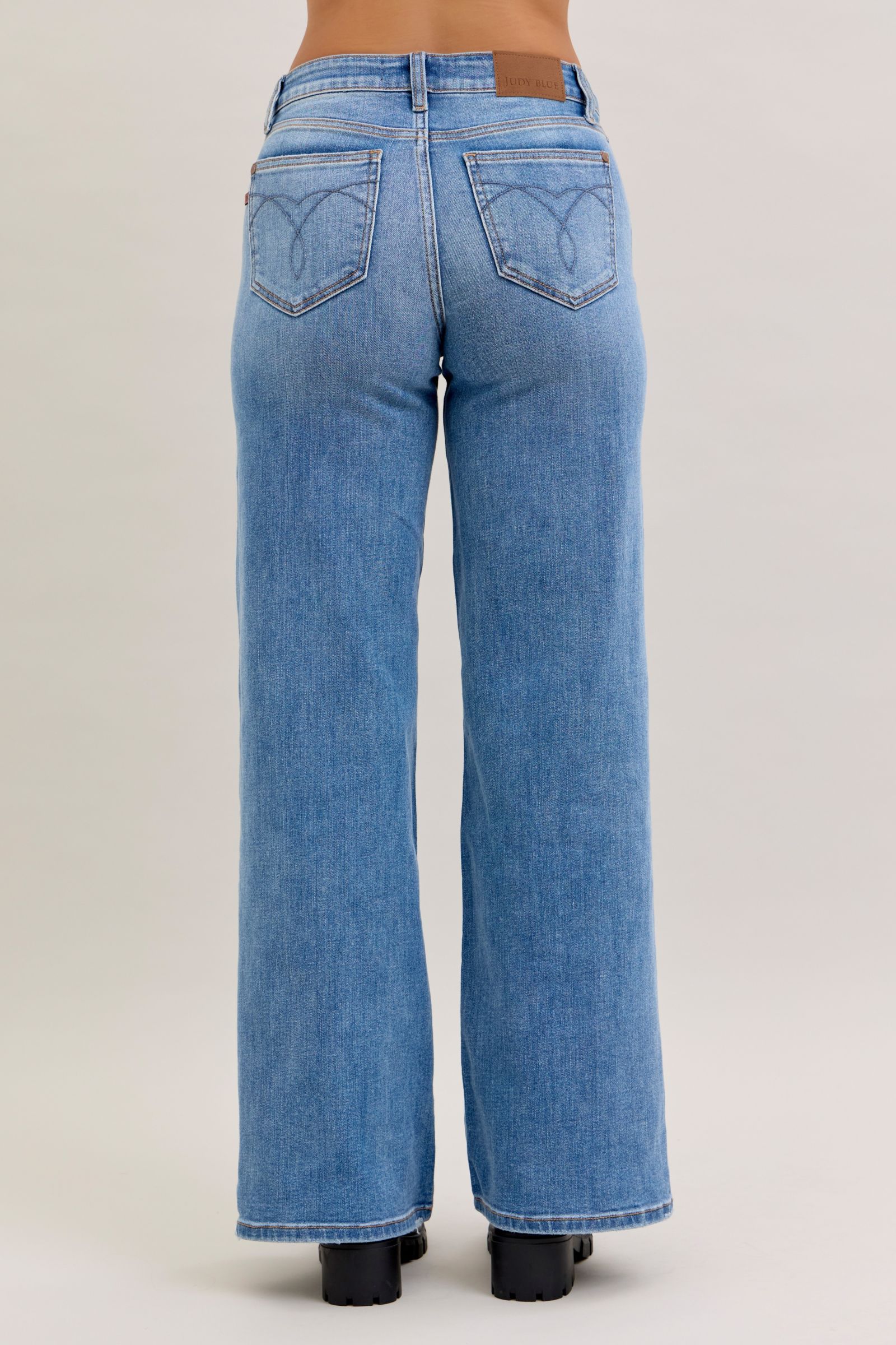 Judy Blue Womens Mid Rise Retro Wide Leg Jeans