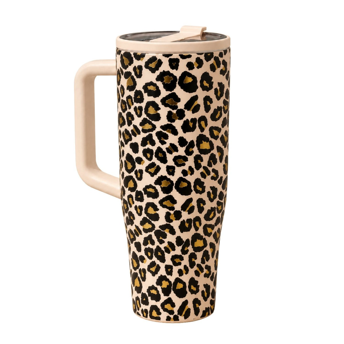**Pre-Order** Olive & Brown 40 fl oz Stainless Steel Insulated Gold Leopard Straw Tumbler