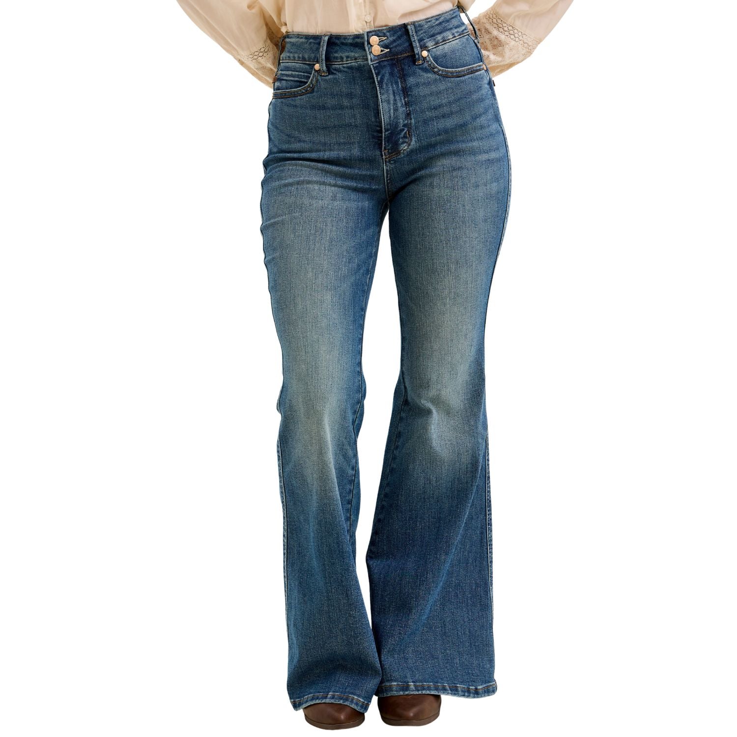 Judy Blue Womens High Waist Tummy Control Jaqueline Flare Denim Jeans- Dark Wash