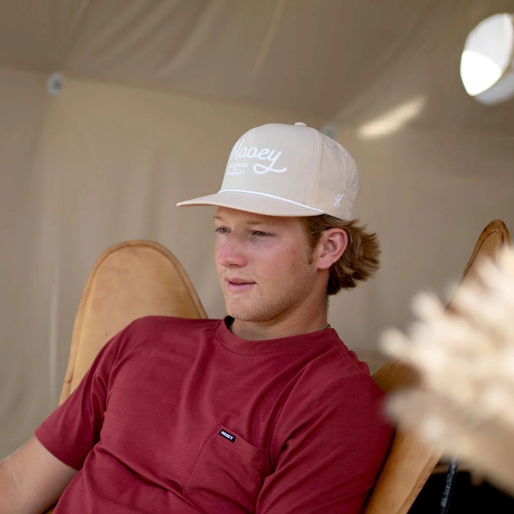 Hooey Mens OG Logo Adjustable Snapback Cap Hat- Tan and White
