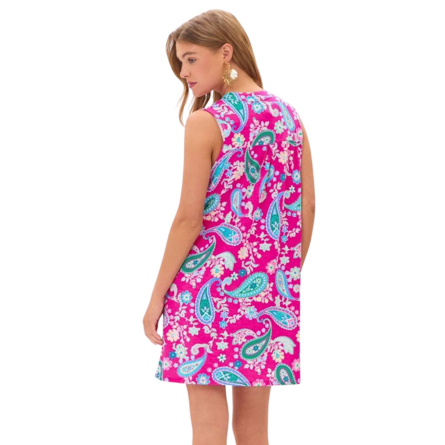 Dear Scarlett Womens Lizzy Sleeveless Relaxed Tank Dress, Hot Pink