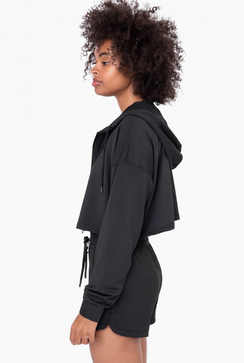 Mono B Active Cropped Jacket with Textured Interior, Black