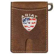 Ariat American Flag Logo Aged Bark Money Clip Wallet