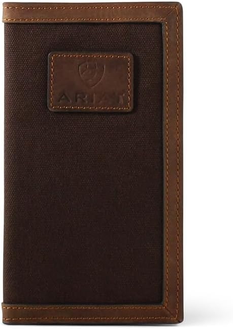 Ariat Mens Logo Patch Leather Canvas Rodeo Checkbook Wallet