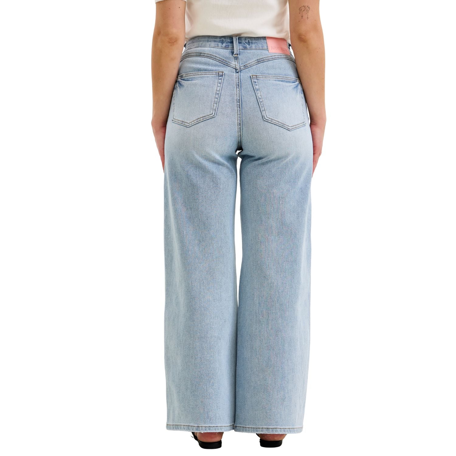 Judy Blue Womens Petite High Waist 90s Straight Leg Denim Jeans- Light Wash