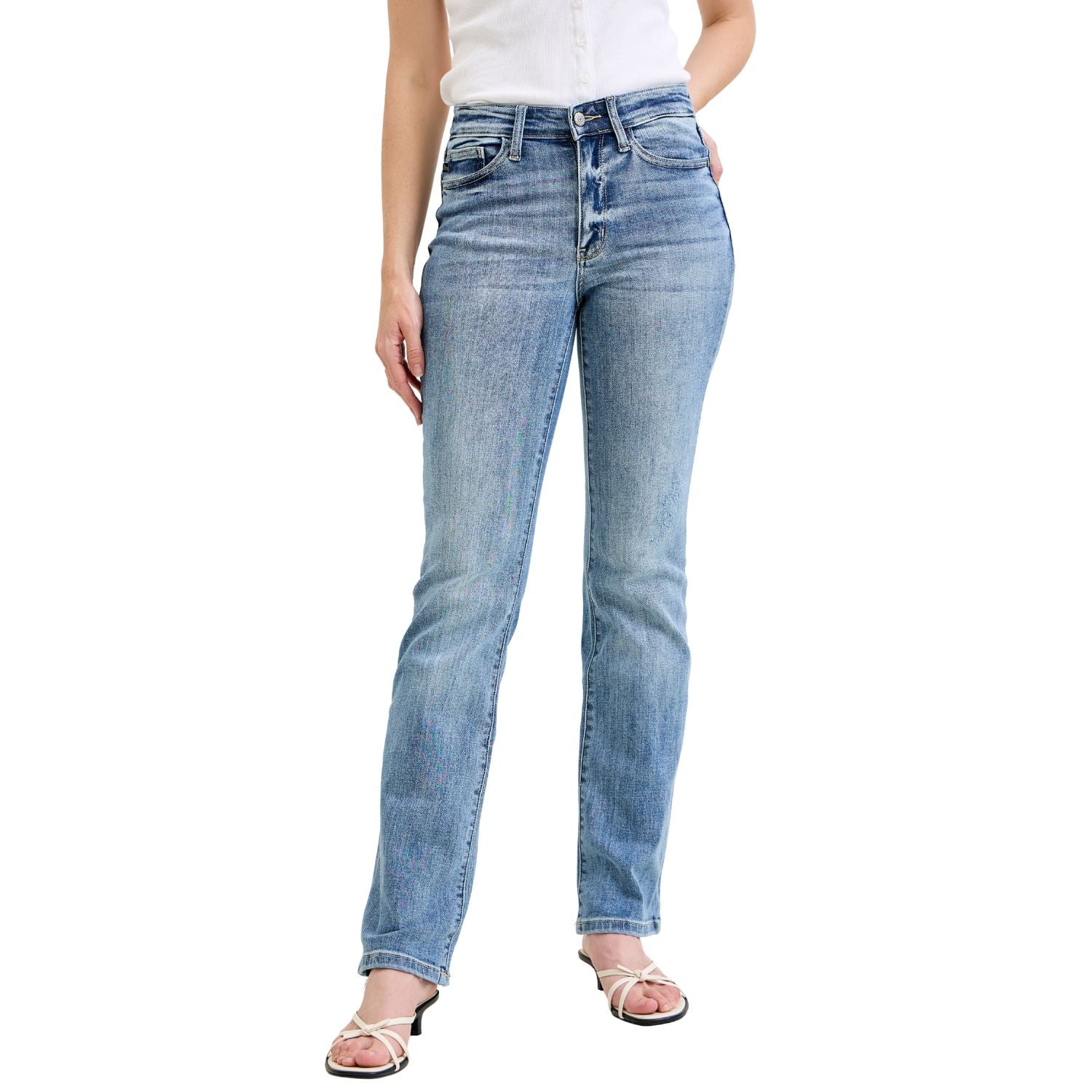 Judy Blue Womens Mid Rise Bootcut Soft Stretch Denim Jeans- Light Wash