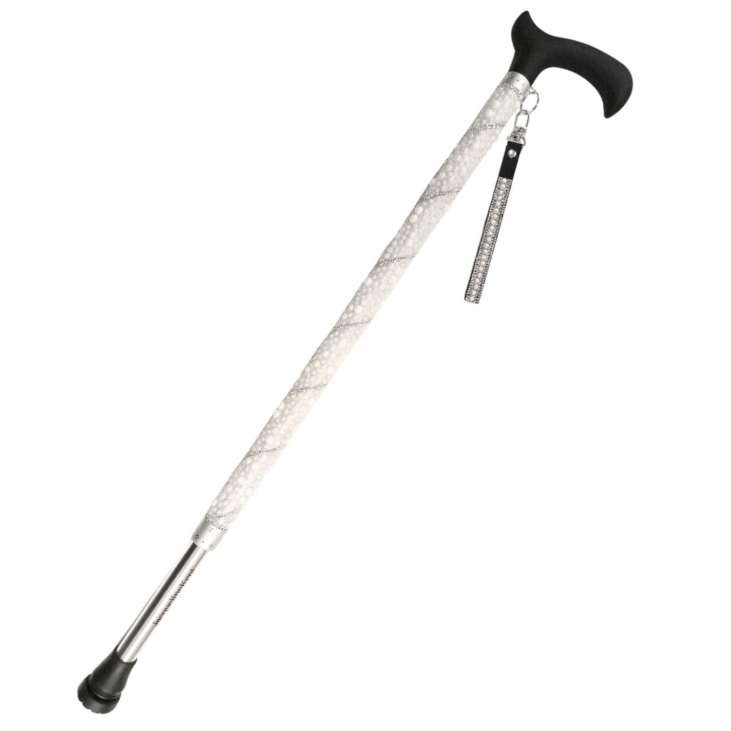Jacqueline Kent Silver Pearl Adjustable Crystal Rhinestone Sugar Walking Cane