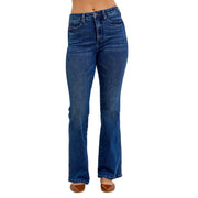 Judy Blue Womens High Waist Tummy Control Short Inseam Bootcut Jeans, Dark wash