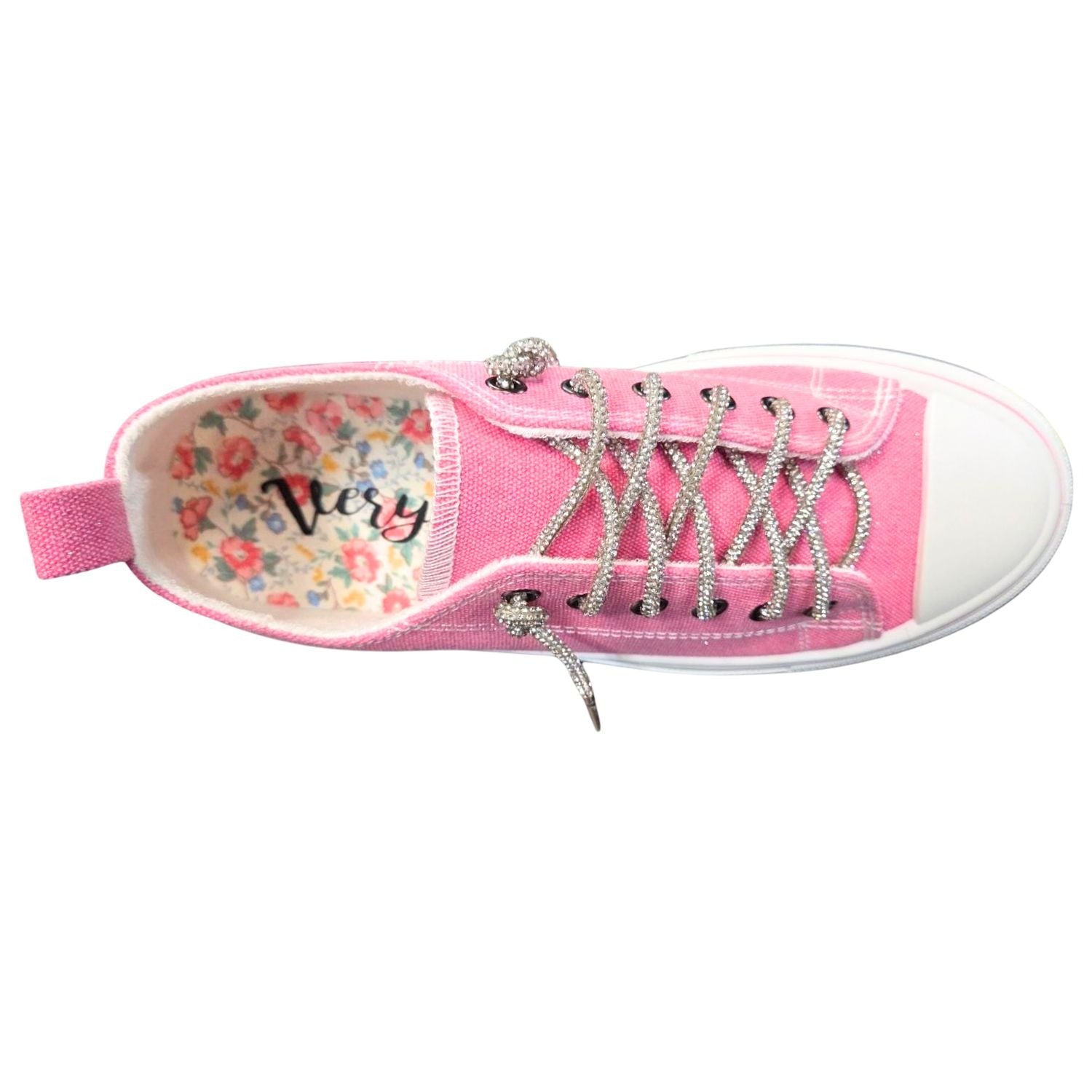 Very G Womens Harmon Sparkle Lace Up Slip On Canvas Platform Sneaker, Pink