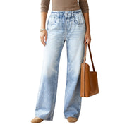 Dear Scarlett Womens Wide Leg Pull-On Zenim Pants, Light Denim