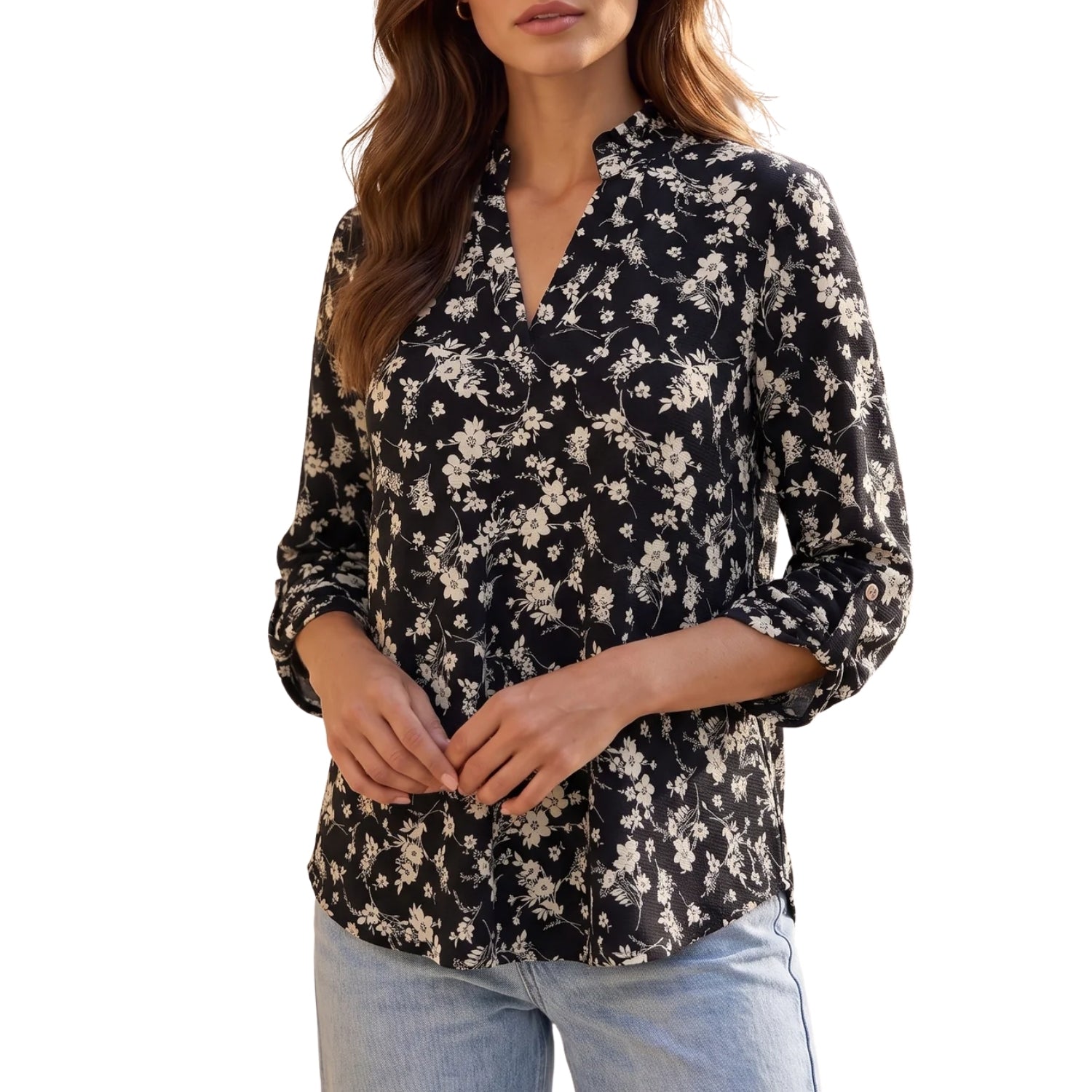 Dear Scarlett Women's Boom Lizzy Floral Print Blouse, Black & Ivory