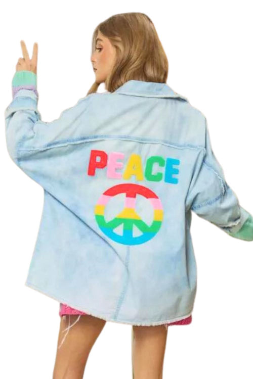 Davi & Dani Womens Tie Dyed Multi Color Peace Symbol Fringe Hem Shirt