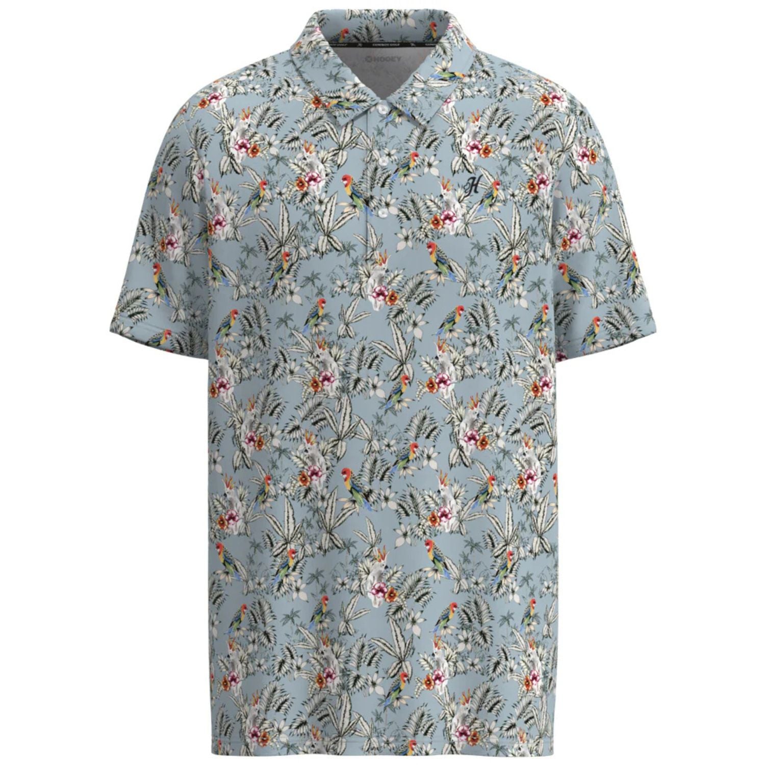 Hooey Mens The Weekender Denim with Floral Print Short Sleeve Polo Shirt