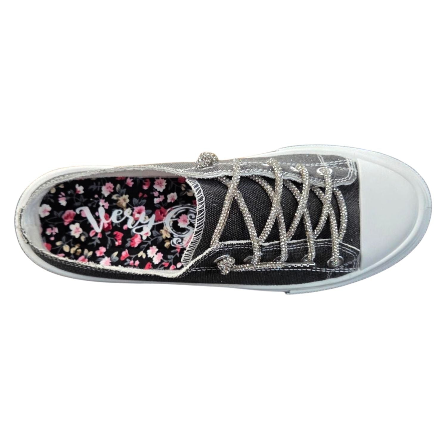Very G Womens Aman Slip On Platform Sparkle Canvas Sneaker, Black